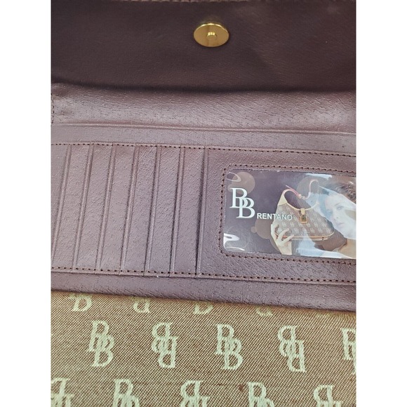 Brentano Trifold Wallet Womens Brown Leather Credit Card Holder Signature Logo - Picture 11 of 12